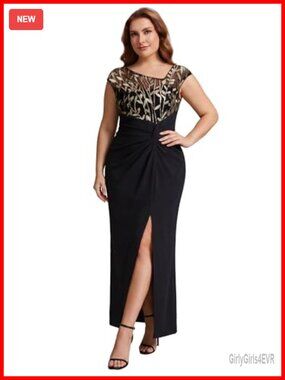 Ever-Pretty Plus Size Formal Maxi Dress Sequin V-Neck Bodycon Gown